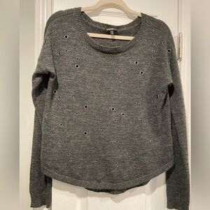 Express Size M Gray Wool Mohair Blend Knit Pullover Sweater Metal Grommet Detail